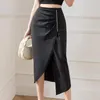 Skirts Women's Korean Fashion Clothing Black Skirt Mid Length Irregular Bead Split One Step High Waisted White