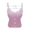 Damtröjor Camis Pink Crop Top Dam Sommar Söt Y2k Toppar Spetskant Rosett Dekoration Slim Camis Sweet Girl Lolita Style Estetiska Kawaii Kläder 230706