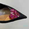 Sapatos de vestido de grife cristal botão de strass feminino Slingback Caxemira macio couro salto agulha sandália 10 cm salto alto bico fino sapato festa de casamento 35-42