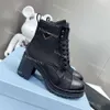 2023 Designer Monolith Boots Women Rois Ankle Boots Chunky Heel Combat Fashion Shoe Calfskin Brand Military Inspired Leather Shoes Nylon Black