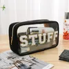 Clear Travel Make Up Bag Letter Patches Embroidery Cosmetic Bag PVC Waterproof Storage Bag Transparent Bag