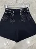 Women's Pants Korean Style Fashion High-Grade Rhinestone Bow Shorts 2023 Summer Elegant High Waist Slimming Wide Leg Short