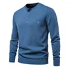 Swetry męskie 2023 Henley Collar Bawełna Jednokolorowe Swetry na co dzień Jesień cienka Wysoka jakość