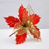 Fiori decorativi 15pcs 14cm / 22cm Fiore di Natale con stelo Decorazioni per albero di Natale in oro artificiale di alta qualità