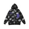 Felpe con cappuccio da uomo Hip Hop American Retro Zipper Uomo Donna Loose Star Print Cappotto con cappuccio Giacca cardigan Abbigliamento Felpa unisex