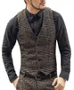 Hommes Gilets Hommes Gilet Slim Fit Formelle Pied De Poule Tweed Laine Plaid Casual Col En V Affaires Mariage Garçons D'honneur Gris / Blanc Gilet