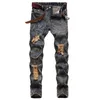 Mens Jeans Style Nostalgic Patch Cloth Personality Trend Jean Cut Straight Fit Pants Men E Stretch Clothes for 230706