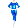 Blauer und silberner glänzender metallischer Damen-Spandex-Catsuit Zentai Fashion Fun-Overall für Party-Club-Kleid