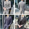 Blazers boutique (blazer + väst + byxor) mode företag avslappnad gentleman mäns italiensk stil elegant rutig smal formell 3 -delad kostym