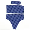 Costumi da bagno taglie forti da donna Lettere Bikini a fascia stampati Costumi da bagno spaccati senza spalline da donna con fascia Beach Surf Y Costume da bagno D Dhpc2