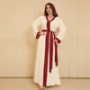 Этническая одежда Макси платья для женщин модные цветовые блок свободный случайный ближневосточный мусульманин Qtar Арабский Оман Дубай Оранжевый Оранжевый Осень 2023