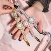 Wristwatches Luxury Gold Bracelet Stainless Steel Belt Quartz Clock Watches For Women Fashion Rhinestone Ladies Wristwatch Number Dial