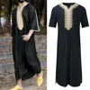 Ethnic Clothing Men's V-neck Printed Muslim Robe European And American Short Sleeved Jumpsuit Arab Style