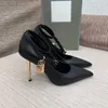 Top TF padlock charms 105mm Ankle strap pumps shoes Black genuine leather high-heeled stiletto pointed toes heels dress shoe for Women factory footwear