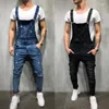 Jeansoveraller herr Rufsig rippad knapp Mode Män Casual Jumpsuit Bär Hål Denim för man