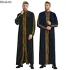 Vestuário étnico muçulmano masculino Jubba Thobe Veludo Islâmico Kaftan Thoub Árabe Arábia Robe Dress Jubah Caftan Thawb Ramadan Vestido Oriente Médio