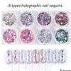 Nail Art Décorations Hologramme Noël Holographique Glitter Set Poudre Naisl Pigment Diy Flake Poussière Gel Manucure Drop Delivery Healt Dhi23