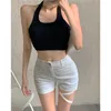 Shorts pour femmes été irrégulier noir taille haute droite couleur unie mince laçage polyvalent pantalons serrés Sexy mode femmes vêtements