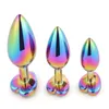 Giocattoli per adulti Plug anale in metallo colorato Rainbow Glass Diamond Base a forma di cuore Sexy SM Sesso maschile e femminile 230706