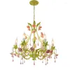 Lampadari Lampadario europeo Lampada verde lustro Luce 6L / 8L / 12L Dimensioni Apparecchio fiore rosa rosa Decorazione E14