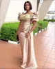 2023 Vestidos de Baile Sereia Africano Elegante Cetim Fora do Ombro Peplum Renda Aplique Vestidos de Festa à Noite Plus Size Feminino Ocasião Formal Robe De Soiree