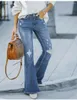Jeans da donna 2023 Autunno Vita media Strappato Boot Cut per le donne Moda Slim Pantaloni svasati in denim elasticizzato Abbigliamento casual femminile S-2XL