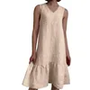 Casual Dresses Women's Medium Length Dress Loose V Neck Solid Pleated Camisole Cotton Linen