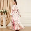 Conjunto de duas peças de roupas étnicas Kimono Satin Femme Abaya Dubai Turquia Muçulmana Islã Árabe Cardigan Vestido Longo Abayas Kaftan Robe Longue For