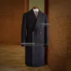 Calças Yiwumensa Inverno Wollen Ternos Jaqueta Preto / Marinha Tweed Mistura Formal Casaco Longo Design Último Casaco Duplo Breasted Casamento Smoking