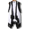 Men's Vests 2023 Plaid Tassel Hip Hop Vintage Sleeveless Cardigan Long Vest Men Korean Fashion Black White Cloak Street Casual Waistcoat