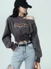 Vrouwen Hoodies 2023 Herfst Vrouwen Sweatshirt Harajuku Crop Tops Y2k Trui E-Meisje Off Shoulder Kleding Streetwear Clubwear mode