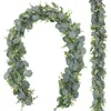 Flores decorativas 1 pçs guirlanda de eucalipto artificial verde para decoração de jardim de casamento em casa decoração de parede de vime pendurada decoração de folhas