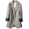 Kadın Suitleri Kadın Vintage Plaid Suit Ceket Baharı 2023 Gevşek Yağlı Kardeş Yaş İncelenen Zayıflama Koreli Versiyon