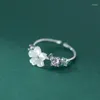 Clusterringe 925 Real Sterling Silber Schmuck Muschel Blütenpflanzen Ring Einfacher Diamant Öffnen verstellbarer Finger für jugendliche Mädchen Frauen