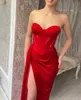 Robes de bal rouge sexy chérie velours robes de soirée plis fente formelle longue occasion spéciale robe de soirée