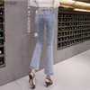 Vrouwen Jeans Diamant Parel Kralen Flare Mode Kwastje Zak Elastische Slanke Denim Broek 2023 Vrouwen Vrouwelijke Casual Oversized Broek