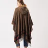 Scarves Autumn Winter Women Imitation Cashmere Jacquard Shawl Can Wear Warm Lengthened Fashionable Hooded Cloak Ponchos Capes Khaki