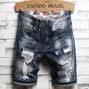 Calças jeans masculinas com buraco de cinco pontas beggar shorts personalizados de marca de moda de verão