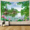 Tapissries Green Garden Poster utomhus i realtid Scene Plant Tapestry Lake Waterfall Natural Scenery Eesthetics Home Decoration