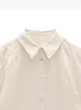 Blusas de mujer Moda Casual Versátil Cómodo Manga larga Cuello de polo Puño plisado Decorativo Mezcla de lino Camisa bordada
