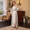Odzież etniczna Abaya Kaftan dla kobiet marokański kaftan szata odzież damska muzułmańska sukienka z rozcięciem z długimi rękawami z paskiem dubaj turcja