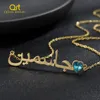 Hanger Kettingen Gepersonaliseerde Arabische Naam Ketting Geboortesteen Rvs Nameplated Custom Sieraden Cadeaus Voor Vrouwen 230707