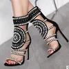 Sandales Talons Femme Été 2023 Ethnique Bout Ouvert Designer Plage Mode Diamant Mules Strass Noir