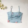 Yoga Outfit Summer Flower Print Cami Crop Tank Top Women's Elegant Short Vest Fashion Camisole Built In Bra