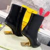 Botas de salto alto de couro preto napa moda salto de metal cabeça quadrada designer bota feminina esculpida botas curtas de salto alto botas de moda com zíper lateral feminino com caixa