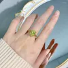 Klusterringar 14K guld Peridot Diamantring Äkta 925 Sterling Silver Fest Bröllopsband För Kvinnor Bröllopsförlovning Smycken Present