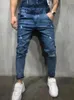 Jeansoveraller herr Rufsig rippad knapp Mode Män Casual Jumpsuit Bär Hål Denim för man