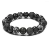 Berlockarmband Obsidian Beads Armband Natursten Stretch För Kvinnor Män Mix Lava Snowflake Beaded Yoga Smycken Present