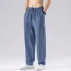 Мужские брюки 2023 лето дышащие бельевые мужчины эластичная талия в китайском стиле хлопковые брюки мужской хип -хоп повседневный
