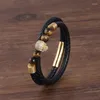 Charm Bracelets Black Stainless Steel Magnet Panky Bracelet 6MM Tiger Ege Stone Beads Women Men Wrist Band